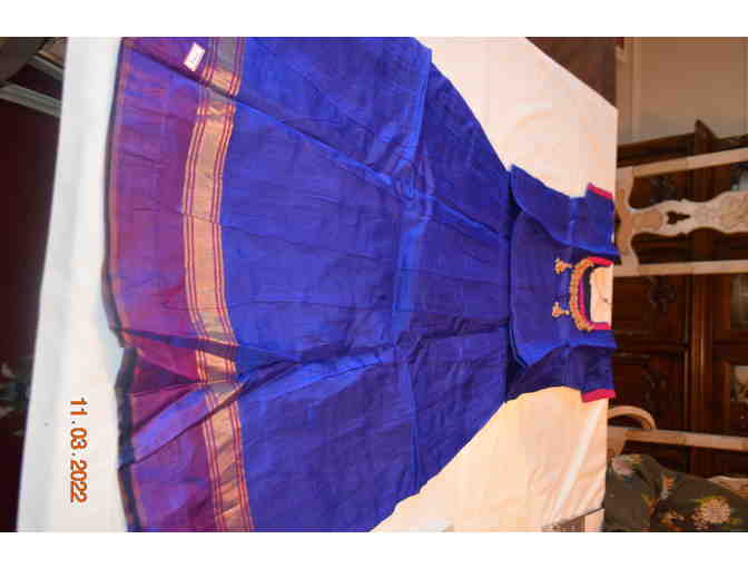 Girls - Blue Pattu Pavadai - Size 6
