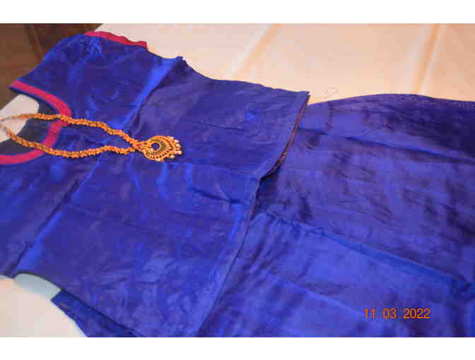 Girls - Blue Pattu Pavadai - Size 8