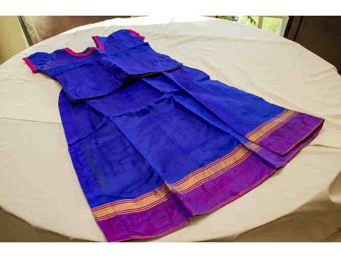 Girls - Blue Pattu Pavadai - Size 8