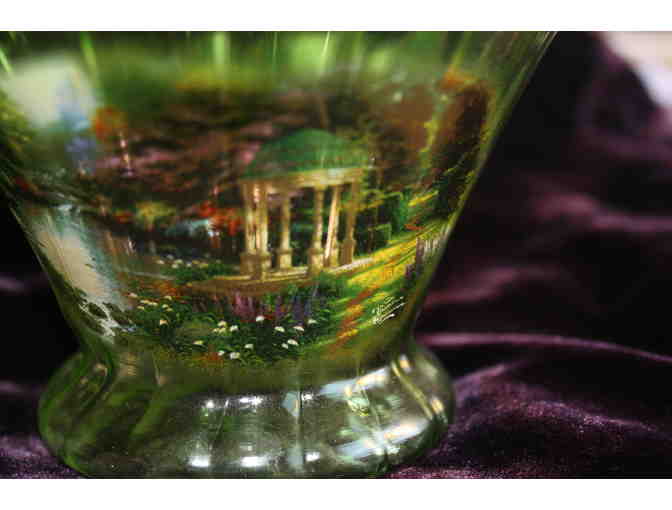 Fenton Ruffled Green Glass Basket with Handle