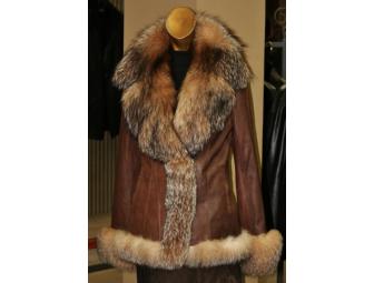 Brown Leather and Crystal Fox Jacket