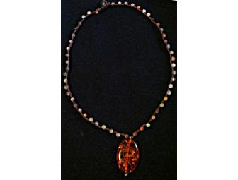 Amber Pendant and Semi-precious Stone Knot Necklace
