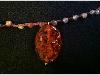 Amber Pendant and Semi-precious Stone Knot Necklace