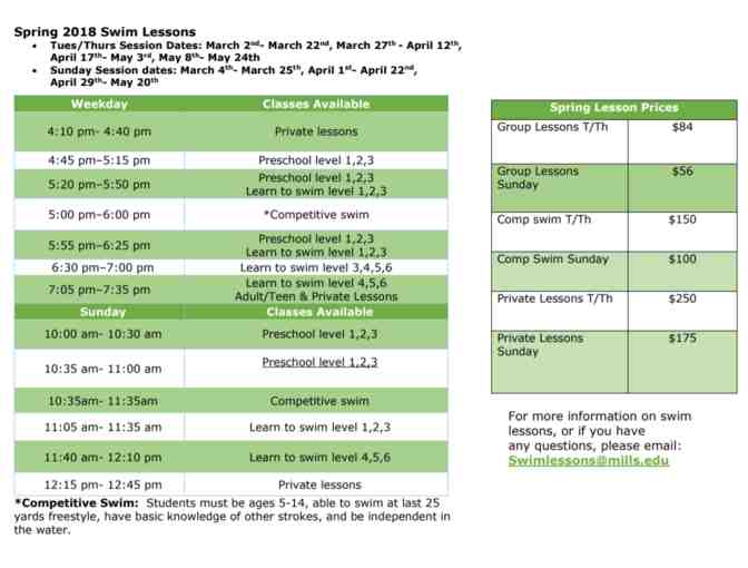 Kids' Swim Lesson Package at Mills College Aquatic Center!