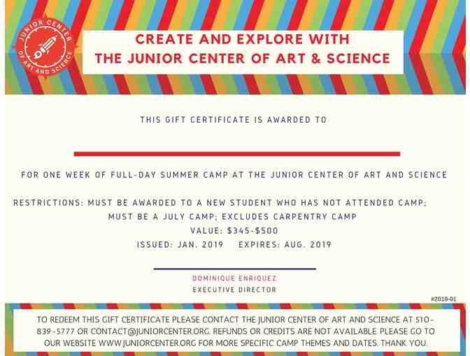 1 Week of Full Day Summer Camp @ the Junior Center
