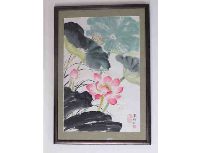 Framed Painting 'Lotus Garden' by Alix Ankele