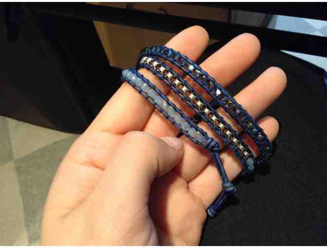 CHAN LUU Chain & Crystal Bead Leather Wrap Bracelet