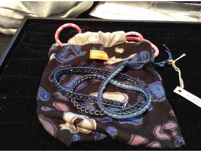 CHAN LUU Chain & Crystal Bead Leather Wrap Bracelet