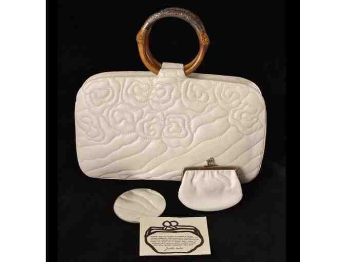 Vintage Judith Leiber White Leather Handbag with Ring Handles - Photo 1