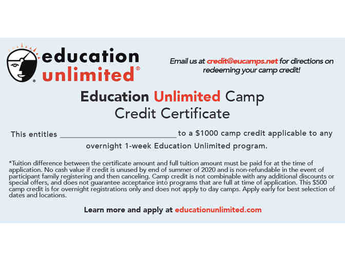 Education Unlimited Summer Camp: $1,000 Camp Credit
