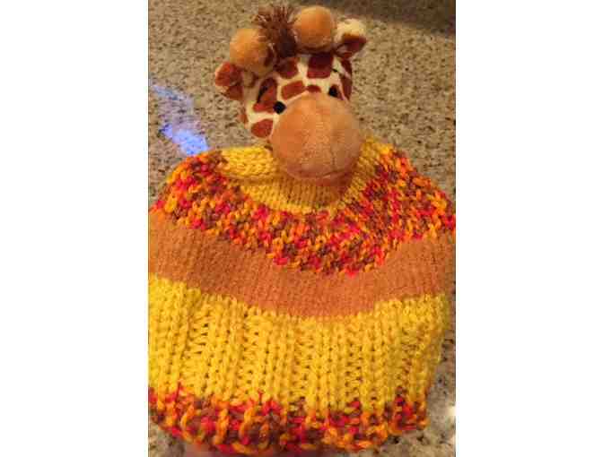 Hand knit childs  giraffe hat