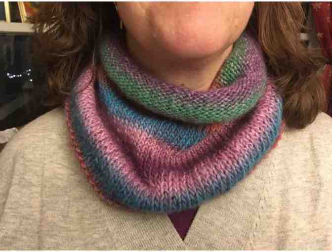Hand Knit Cowl scarf in multicolor ombre