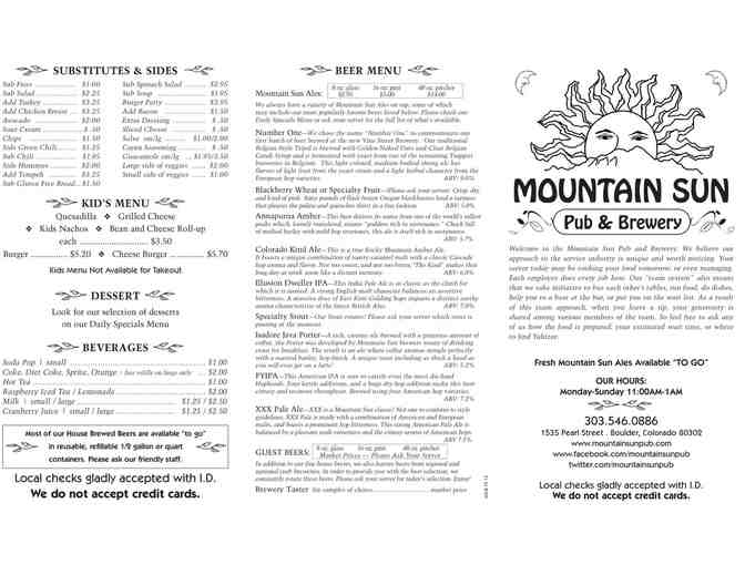 Mountain Sun Brewery - $25 gift certificate