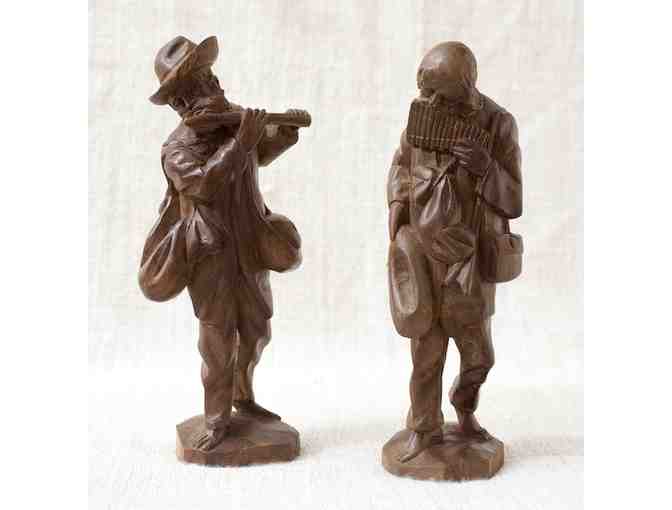 Two Carved Wooden Musicians