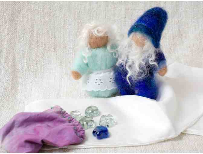 Nature Table Display: Felted Wool Dolls, Glass Stars, and White Silk