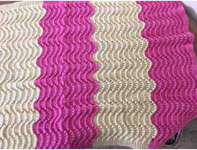 Handmade Pink and Cream Superwash Wool Baby Blanket and Hat set
