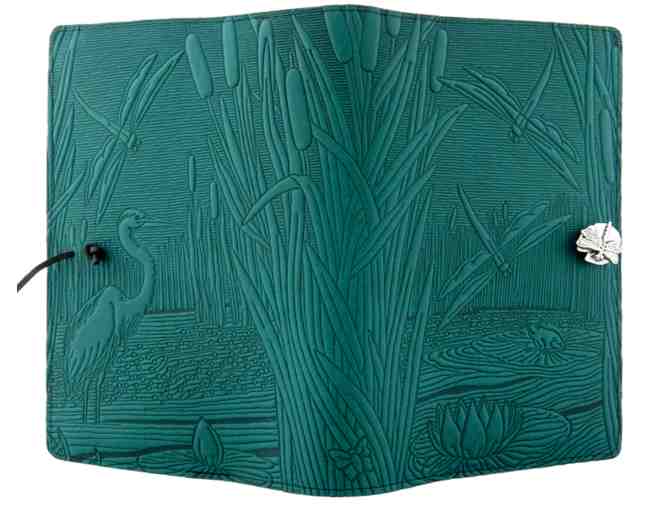 Teal Dragonfly Pond Leather Journal
