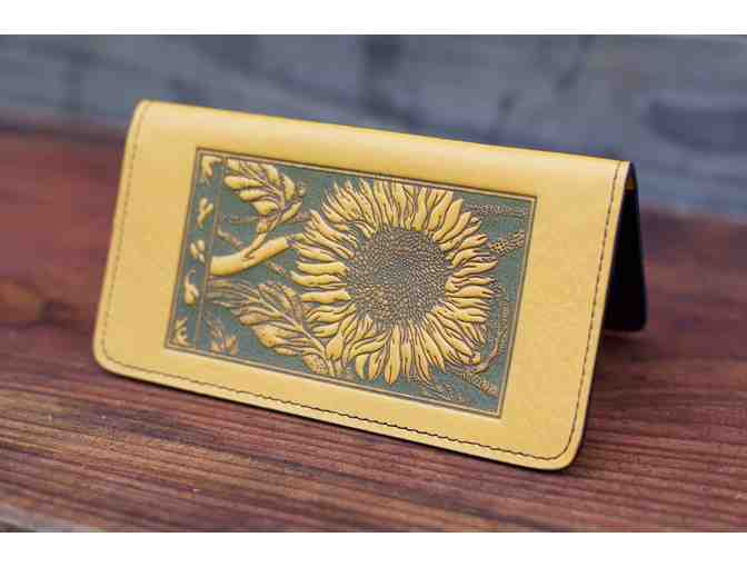 Golden Sunflower Leather Checkbook Cover