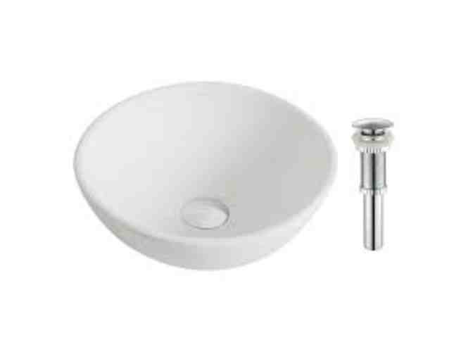 ELAVO white, round, small ceramic Sink w/pop up drain