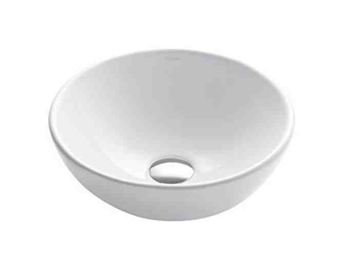 ELAVO white, round, small ceramic Sink w/pop-up drain