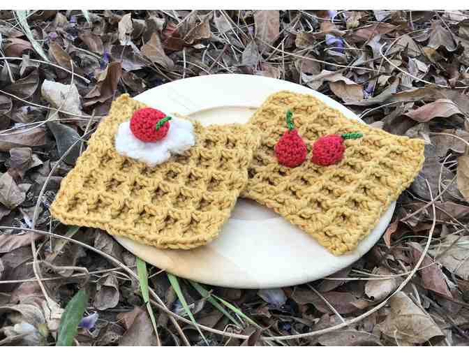 Crocheted Waffles with Whipped Cream and Cherries