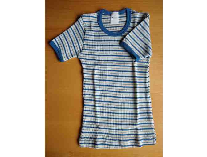 Hocosa Wool/Silk Striped SHORT SLEEVED Undershirt, SIZE 1-2 YEARS OLD (size 92)