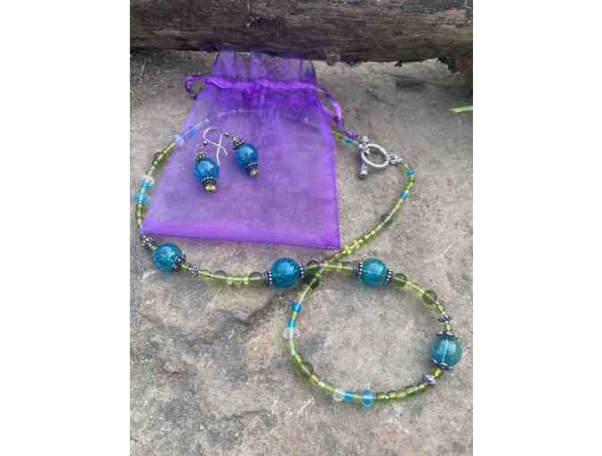 Beautiful Green and Blue beads necklace and earrings