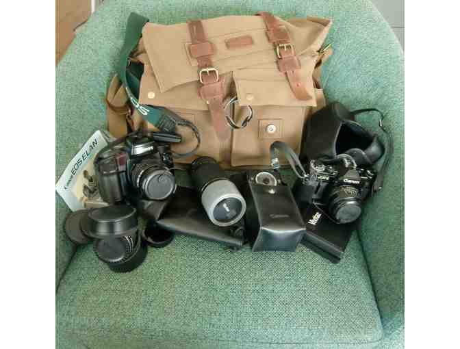 Canon Film Camera Collection with Vivitar Lenses, Kattee Bag