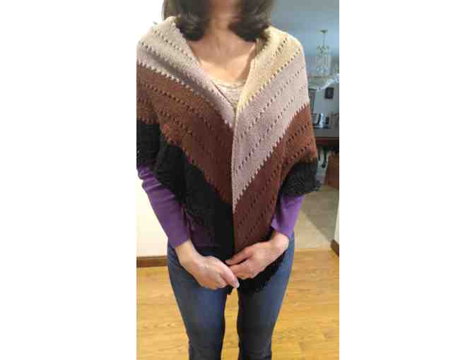 Hand Knit Black, Brown, and Beige Shawl