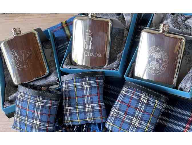 The Citadel Tartan Scarf and Hip Flask