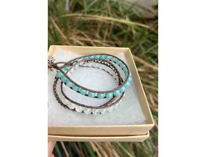 Handcrafted Triple Wrapped Amazonite and Selenite Gemstone Bracelet