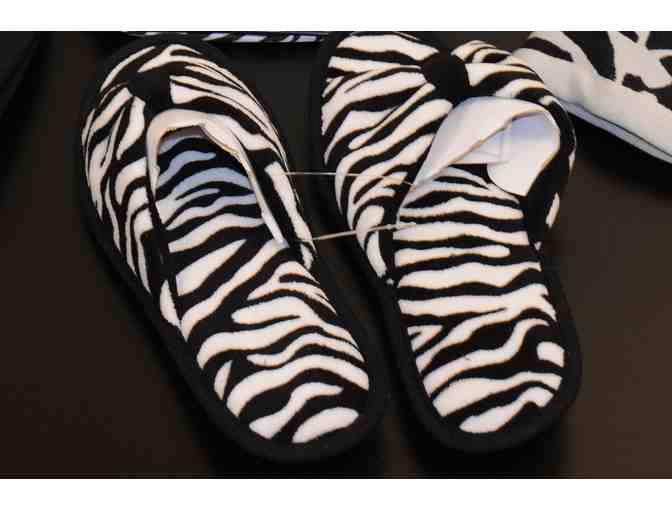 Zebra Themed Robe with Terry Hair Wrap,  Cozy Slippers and Sleep Mask
