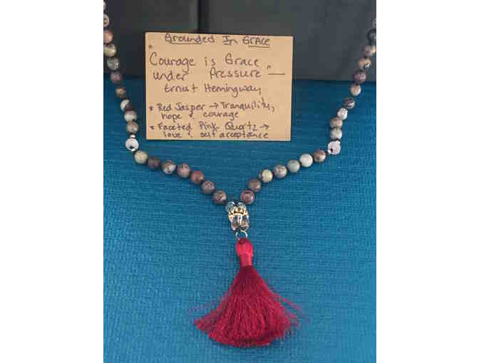 Red Jasper and Pink Quartz Mala Bead Necklace