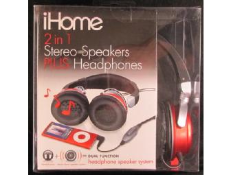 iHome Portable Stereo Speakers with Built-in Headphones