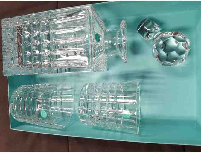 Tiffany PLAID DECANTER with 4- DBL OLD FASHION GLASSES
