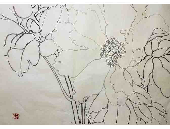 Blooming Peony, Chinese Ink painting on handmade Xuan paper - Photo 1