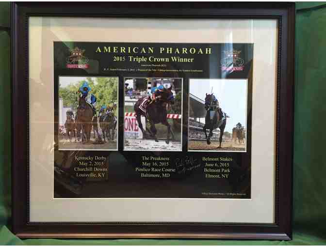 American Pharoah Triple Crown print - signed by Bob Baffert and Victor Espinoza