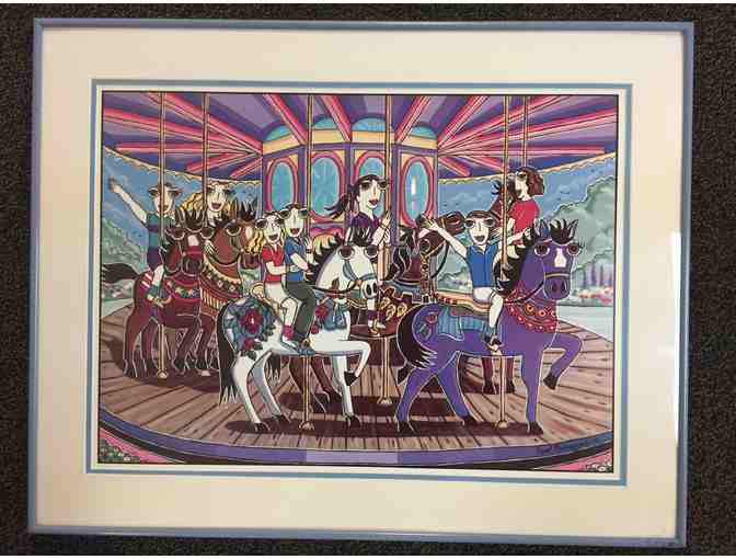 Framed Painting of a Merry Go Round Created by the Artist Fred Gonsowski