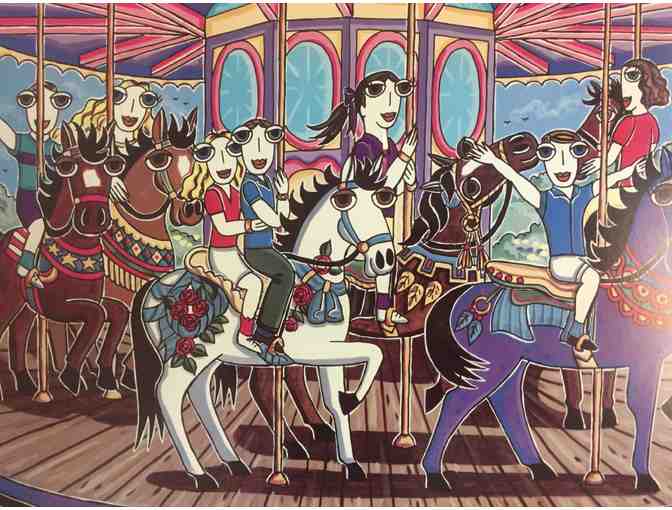 Framed Painting of a Merry Go Round Created by the Artist Fred Gonsowski