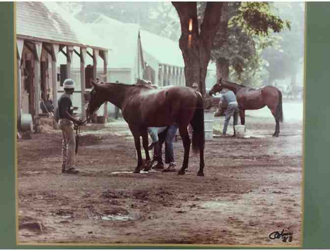 A 1983 Signed Photo of Horses on the Backstretch