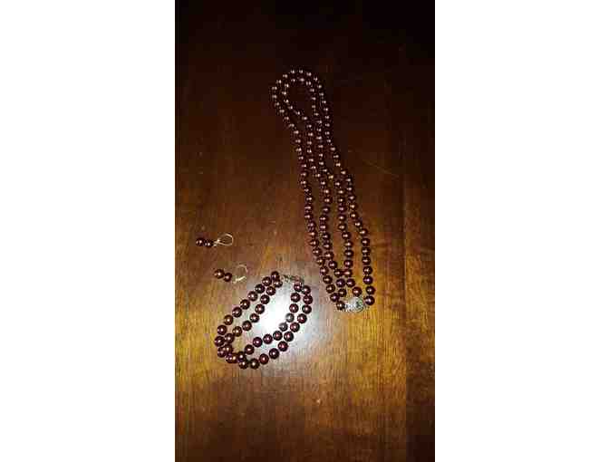 Double Strand Mocha Pearl Necklace with Bracelet and Earrings
