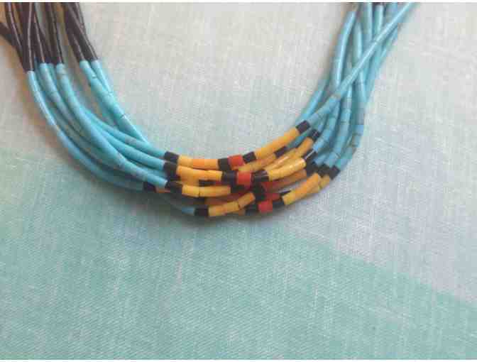 Ten-strand multicolor Heishi necklace & earrings by Santo Domingo artist, Phil Tenorio