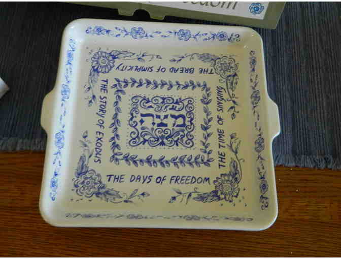 Longaberger Pottery Blue Matzah Tray with Original Box