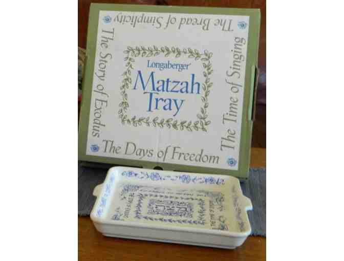 Longaberger Pottery Blue Matzah Tray with Original Box