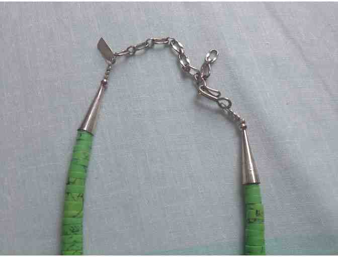 Green Turquoise Native American Necklace, Sterling Silver Cone Clasps