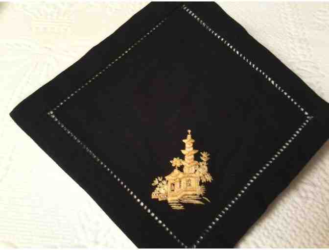 Black Cocktail Napkins With Gold Pagoda