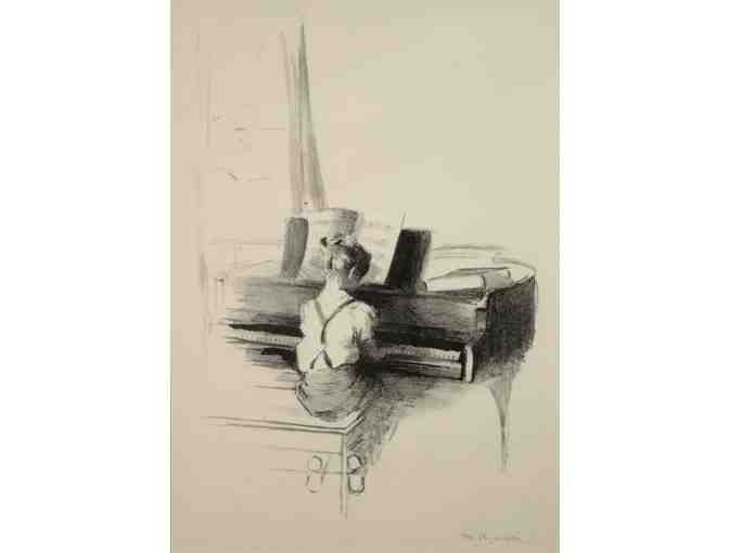 'Girl at Piano' Lithograph by Margery Ryerson