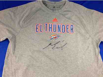 Russell Westbrook autographed/game-day worn "El Thunder" shooting shirt