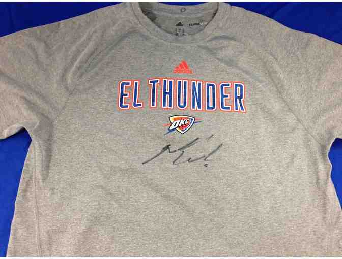 Russell Westbrook autographed/game-day worn 'El Thunder' shooting shirt