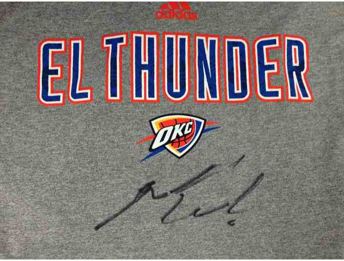 Russell Westbrook autographed/game-day worn 'El Thunder' shooting shirt